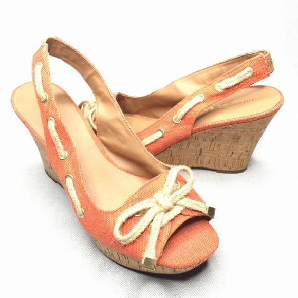 Franco Sarto Shoes - Franco Sarto Cliff Cork Wedge Orange Canvas Peep